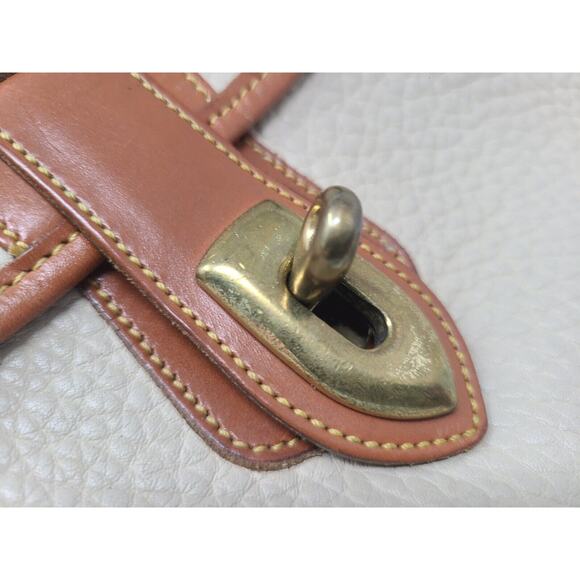 Vtg 90s Dooney Bourke Cream Brown All Weather Leather Crossbody Purse Turnlock - Picture 15 of 16